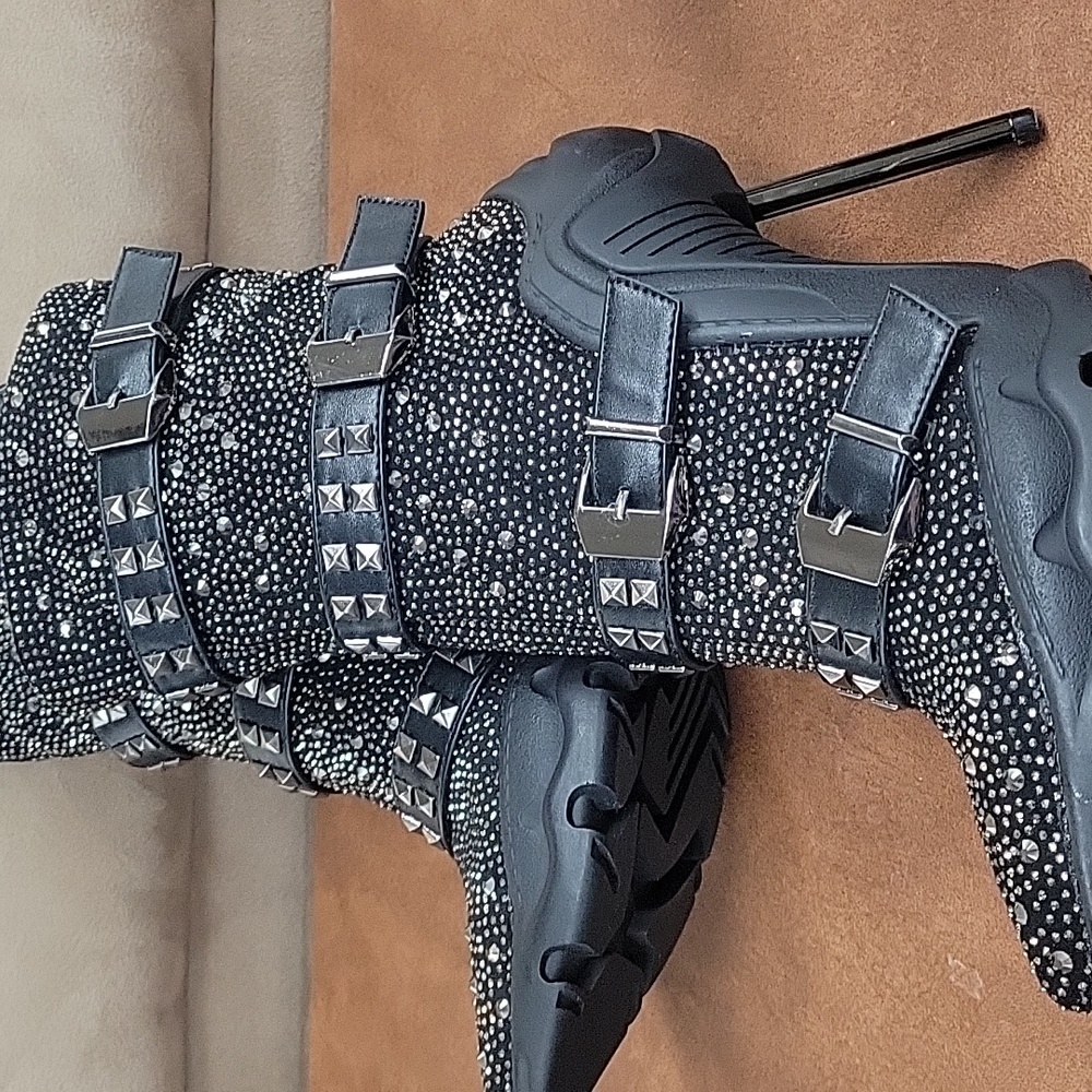 SOLD 🚨AZALE A WANG Black Studded Women's High Heel Boots - Picture 1 of 8